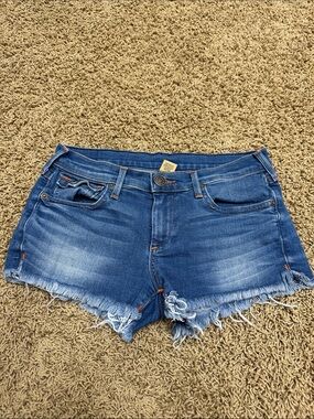 True Religion Indigo Frayed Hem Denim Shorts